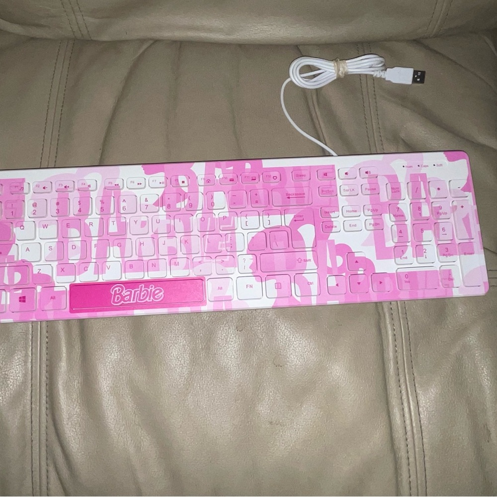 Barbie Pink and White USB Keyboard Cute Fashion Windows Full Size Fun Collectors